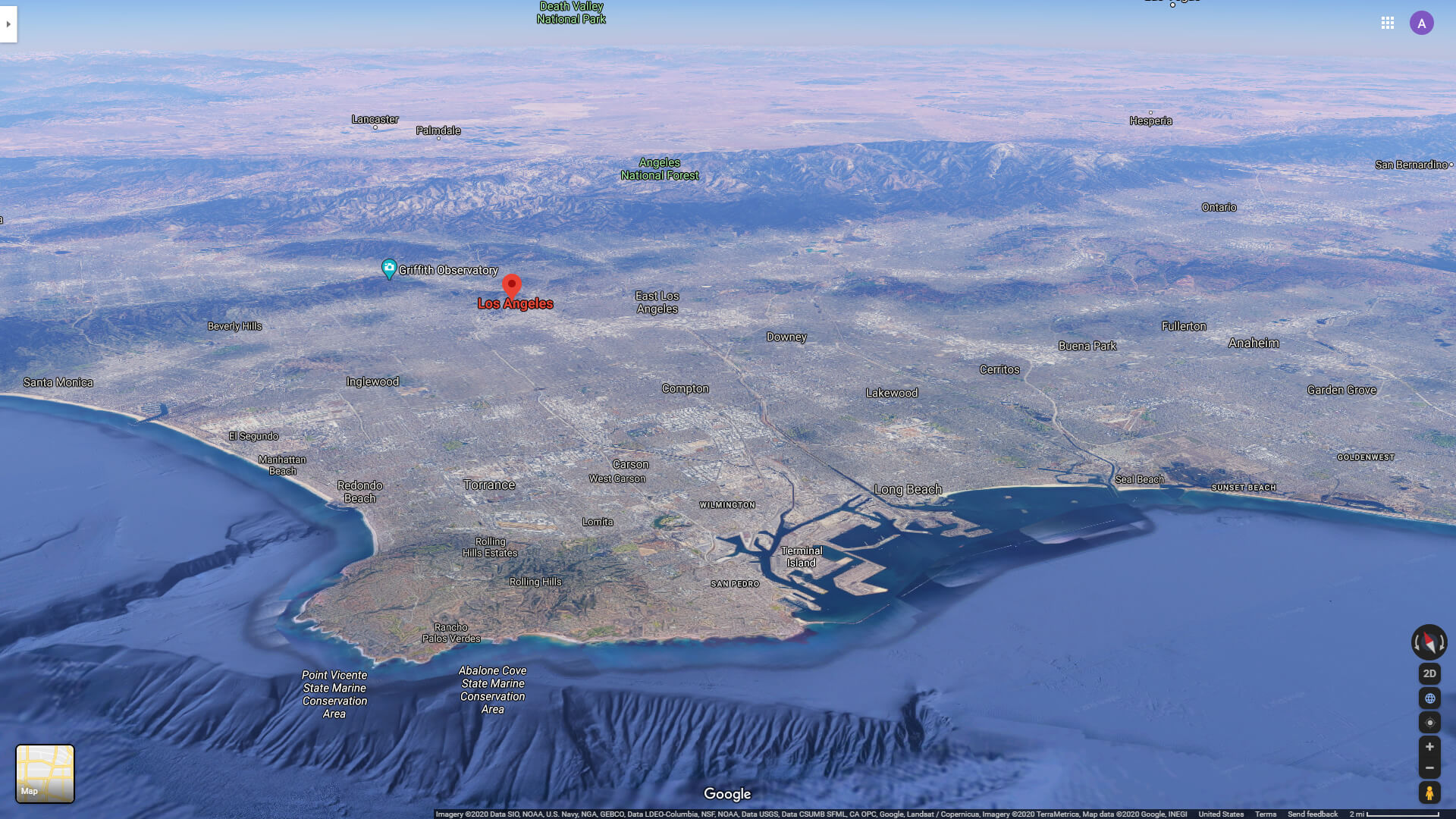 Los Angeles Satellite View from Pacific Ocean